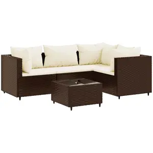 Comparateur de prix : vidaXL Salon de jardin 5 pcs avec coussins Marron Résine tressée