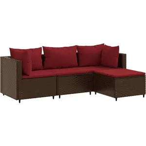 vidaXL Salon de jardin 4 pcs avec coussins Marron Résine tressée pas cher