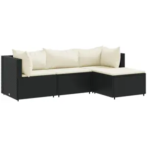 Vidaxl salon de jardin 4 pcs avec coussins noir résine tressée pas cher