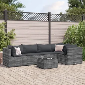 vidaXL Salon de jardin 5 pcs avec coussins Gris Résine tressée pas cher