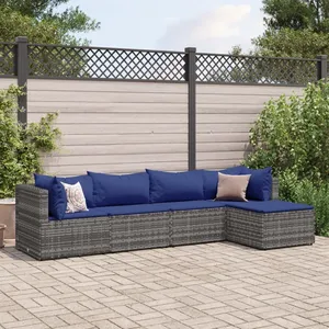 vidaXL Salon de jardin 5 pcs avec coussins Gris Résine tressée pas cher