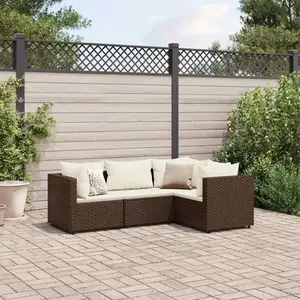 vidaXL Salon de jardin 4 pcs avec coussins Marron Résine tressée pas cher