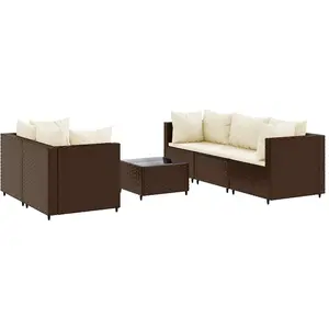 vidaXL Salon de jardin 6 pcs avec coussins Marron Résine tressée pas cher