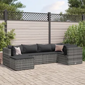 vidaXL Salon de jardin 6 pcs avec coussins Gris Résine tressée pas cher