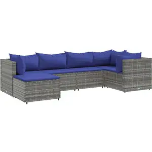 vidaXL Salon de jardin 6 pcs avec coussins Gris Résine tressée pas cher