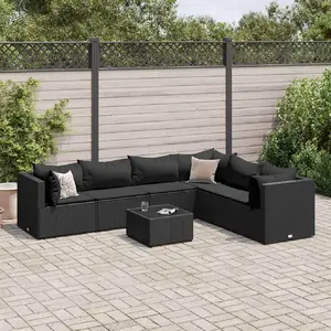 vidaXL Salon de jardin 7 pcs avec coussins Noir Résine tressée pas cher