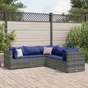vidaXL Salon de jardin 5 pcs avec coussins Gris Résine tressée pas cher