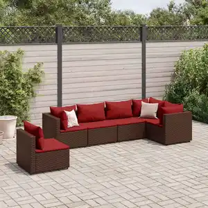 vidaXL Salon de jardin 6 pcs avec coussins Marron Résine tressée pas cher