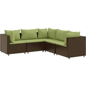 vidaXL Salon de jardin 5 pcs avec coussins Marron Résine tressée pas cher