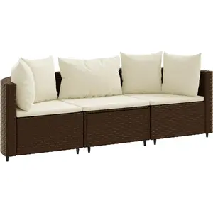 vidaXL Salon de jardin avec coussins 3 pcs marron résine tressée pas cher