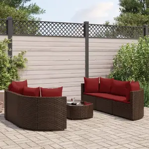 vidaXL Salon de jardin avec coussins 7 pcs marron résine tressée pas cher