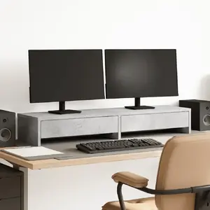 Vidaxl - Support de moniteur avec tiroirs gris béton bois d'ingénierie pas cher
