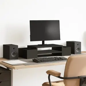 Support de moniteur avec rangement noir bois d'ingénierie Vidaxl Noir pas cher