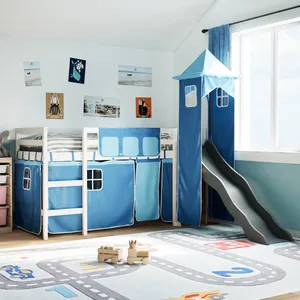 vidaXL Lit mezzanine enfants avec tour bleu 90x190 cm bois pin massif pas cher