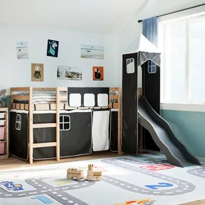 vidaXL Lit mezzanine enfants et tour blanc/noir 90x200 cm pin massif pas cher