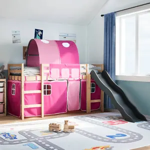 vidaXL Lit mezzanine enfants avec tunnel rose 90x200cm bois pin massif pas cher