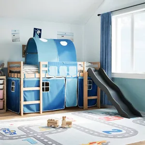 vidaXL Lit mezzanine enfants et tunnel bleu 90x200cm bois pin massif pas cher