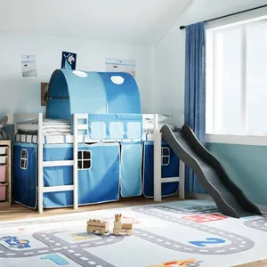 vidaXL Lit mezzanine enfants et tunnel bleu 90x190 cm bois pin massif pas cher