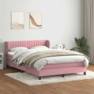 vidaXL Sommier à lattes de lit avec matelas rose 140x210 cm velours 3317696 pas cher