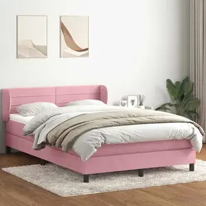vidaXL Sommier à lattes de lit avec matelas rose 140x210 cm velours 3317612 pas cher