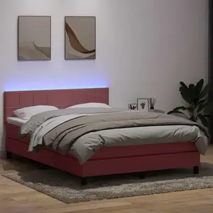 vidaXL Sommier à lattes de lit avec matelas rose 140x210 cm velours pas cher