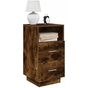 vidaXL Vidaxl Table De Chevet Avec 2 Tiroirs Chêne Fumé 36x36x68 Cm pas cher