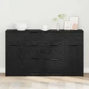 vidaXL Buffet 3 pcs Chêne noir 121 x 30 x 70 cm Bois d'ingénierie pas cher