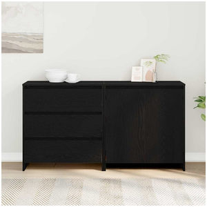 vidaXL Buffet avec tiroir 2 pcs Noir 70 x 41 x 75 cm Bois d'ingénierie pas cher