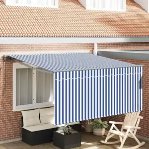 vidaXL Auvent Rétractable Rayures bleues et blanches Large pas cher