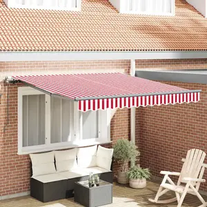 vidaXL Auvent Rétractable Automatique Rayé Rouge et Blanc 350x250 cm pas cher