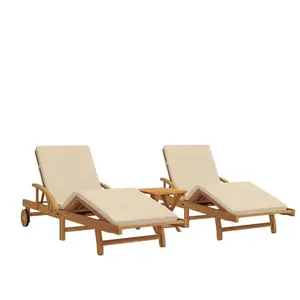 vidaXL Chaise longue 3 pcs Beige 40 x 40 x 40cm Bois massif Acacia pas cher