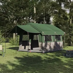 vidaXL Tente familiale avec toit vert et blanc 324 x 255 x 230 cm pas cher