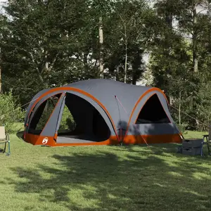 vidaXL Tente familiale avec toit Gris et orange 460 x 430 x 214 cm pas cher