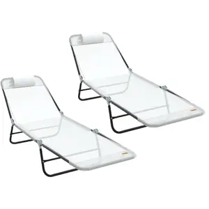 vidaXL Chaises longues pliantes 2 pcs avec repose-tête crème Textilène pas cher