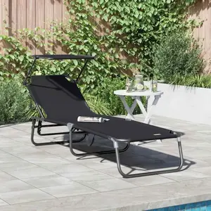 vidaXL Transat pliant  avec auvent en tissu Oxford 600D noir pas cher