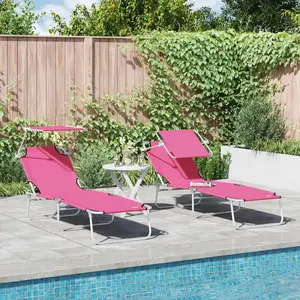 Comparateur de prix : vidaXL Chaises Longues Pliantes 2 pcs avec Auvent Rose Tissu Oxford 600D