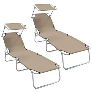 vidaXL Bain de soleil 2 personnes 2 pcs Taupe 58 x 188 x 77cm Tissu pas cher
