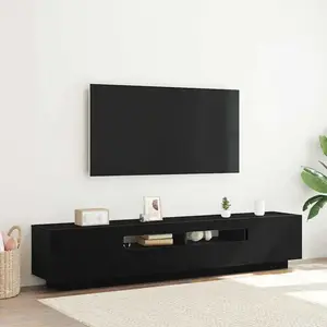 vidaXL Meuble Tv Vidaxl Avec Lumières Led En Chêne Noir 200x35x40 Cm pas cher