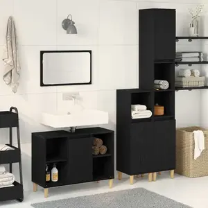 vidaXL Ensemble de 3 meubles de salle de bain en chêne noir pas cher