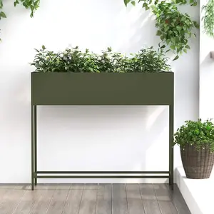 vidaXL Bac De Jardin Surélevé Vidaxl 100x26x82 Cm En Acier Vert Olive pas cher