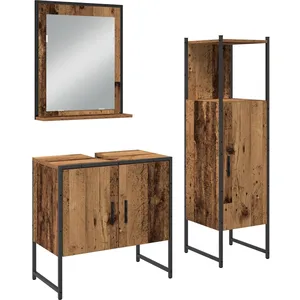 vidaXL Ensemble de mobilier de salle de bain avec étagère 3 pcs Marron pas cher