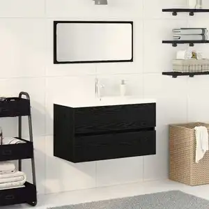 vidaXL Ensemble de Mobilier de Salle de Bain Chêne Noir Bois d ingénierie pas cher