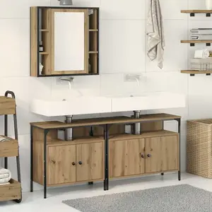 Comparateur de prix : vidaXL Meuble de salle de bain avec miroir Set de 3 Chêne artisan
