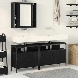 vidaXL Salle de bains Meuble lavabo 3 pcs noir 80 x 30 x 60 cm pas cher