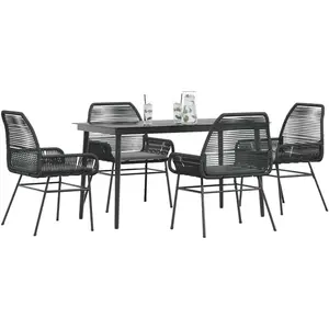 vidaXL Ensemble à manger de jardin et coussins 5 pcs noir rotin verre pas cher