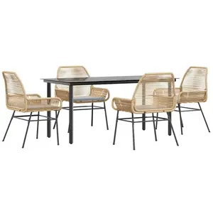 vidaXL Ensemble à manger jardin coussins 5pcs marron poly rotin verre pas cher