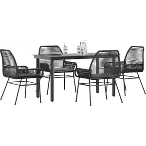 vidaXL Ensemble à manger de jardin et coussins 5 pcs noir rotin verre pas cher