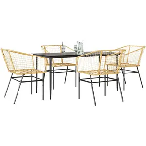 vidaXL Ensemble à manger jardin 5pcs marron poly rotin verre pas cher