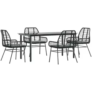 vidaXL Ensemble à manger de jardin et coussins 5 pcs noir rotin verre pas cher