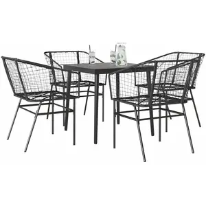 vidaXL Ensemble à manger de jardin 5 pcs noir résine tressée verre pas cher